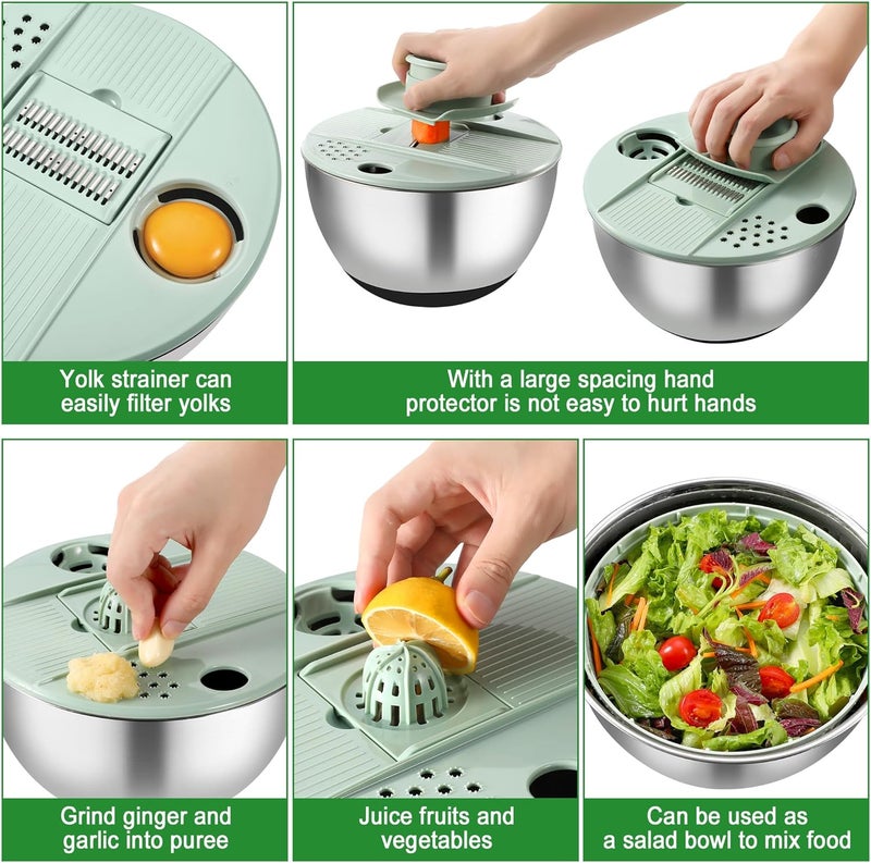 dulvus Salad Spinner Stainless Steel, 5.3-Quart Lettuce Washer Spinner for 2–3 Servings, Large Vegetable&Fruit Wash Bowl with Strainer, Includes 5-Blade Slicer — Perfect Salad Making Tool for Healthy Eaters - Image 3